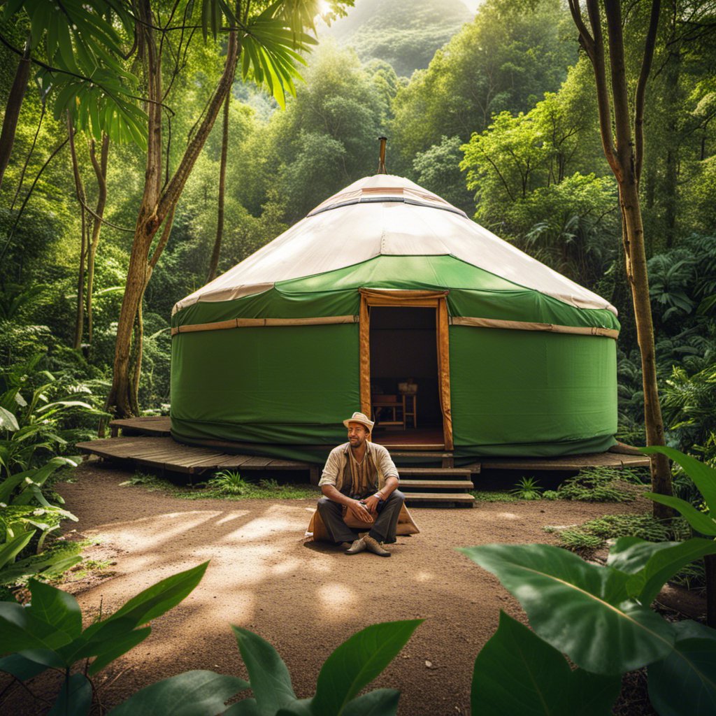 a man sitting outside in Oregon yurt