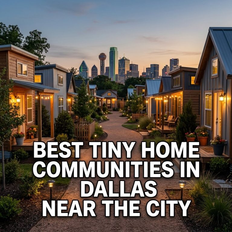 Best tiny home communities in Dallas near the city showing modern small houses with the skyline in view