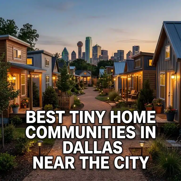 Best tiny home communities in Dallas near the city showing modern small houses with the skyline in view