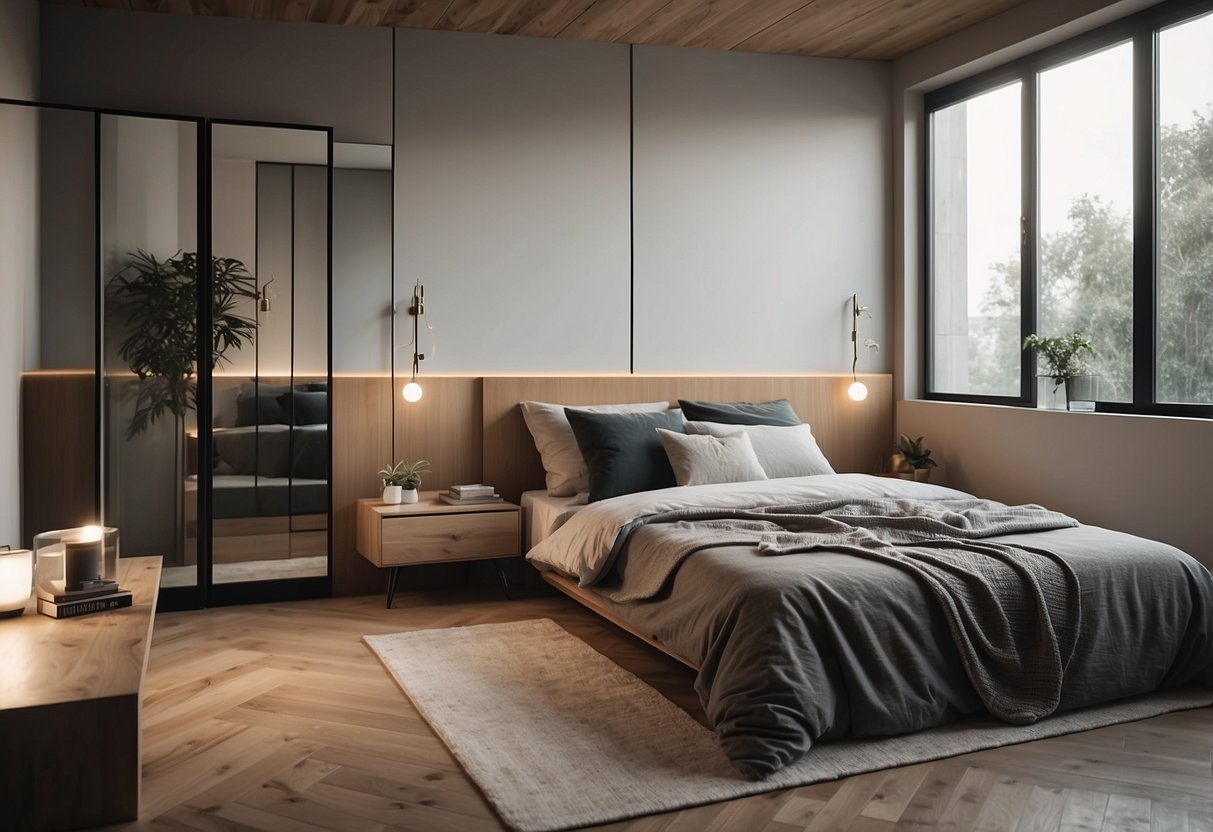 1 Bedroom Tiny House Floor Plans: Efficient Designs for Modern Living 16 A cozy bedroom with a connected bathroom, featuring a simple layout and minimalistic decor
