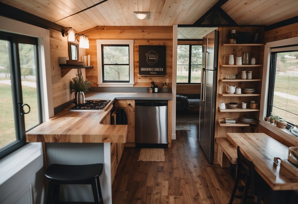 A cozy tiny house with two bedrooms and bathrooms, featuring a simple design and floor plan