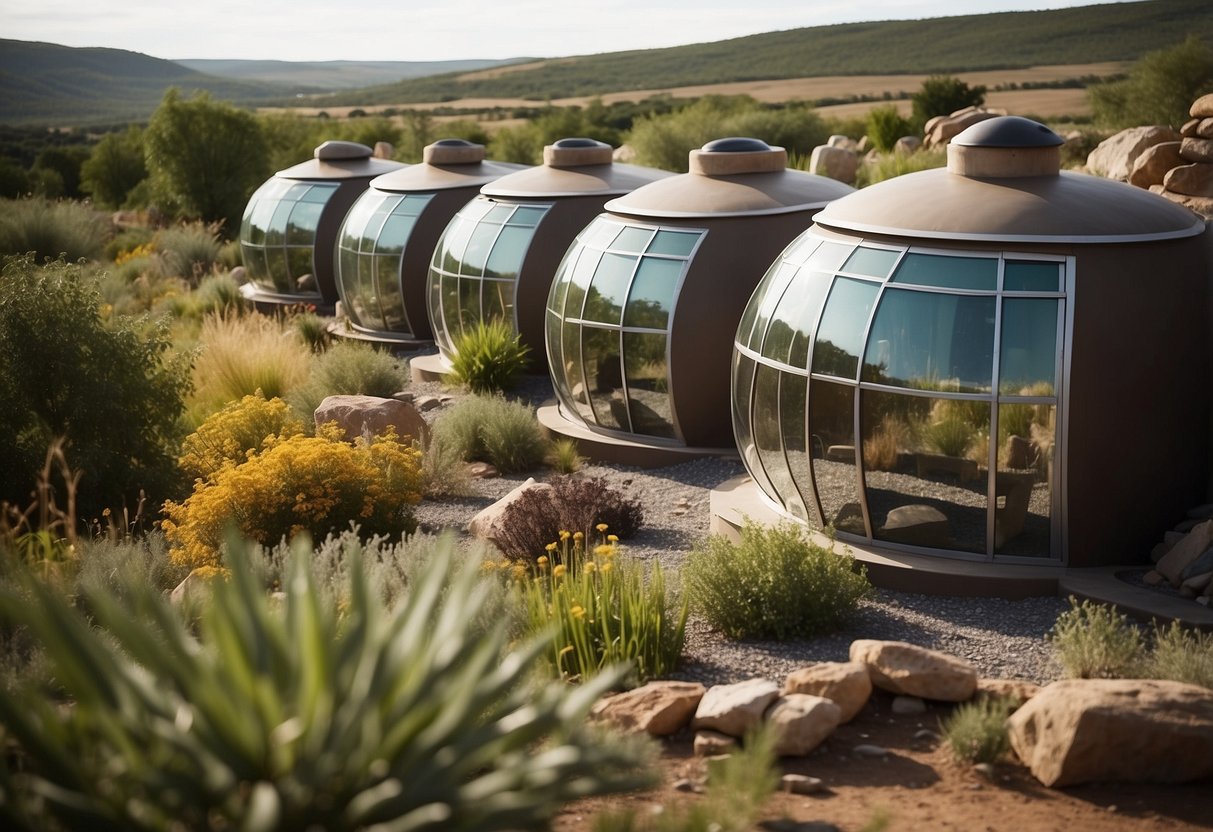 The earthship homes stand proudly against the backdrop of a stunning natural landscape, with their unique and sustainable design blending seamlessly into the environment