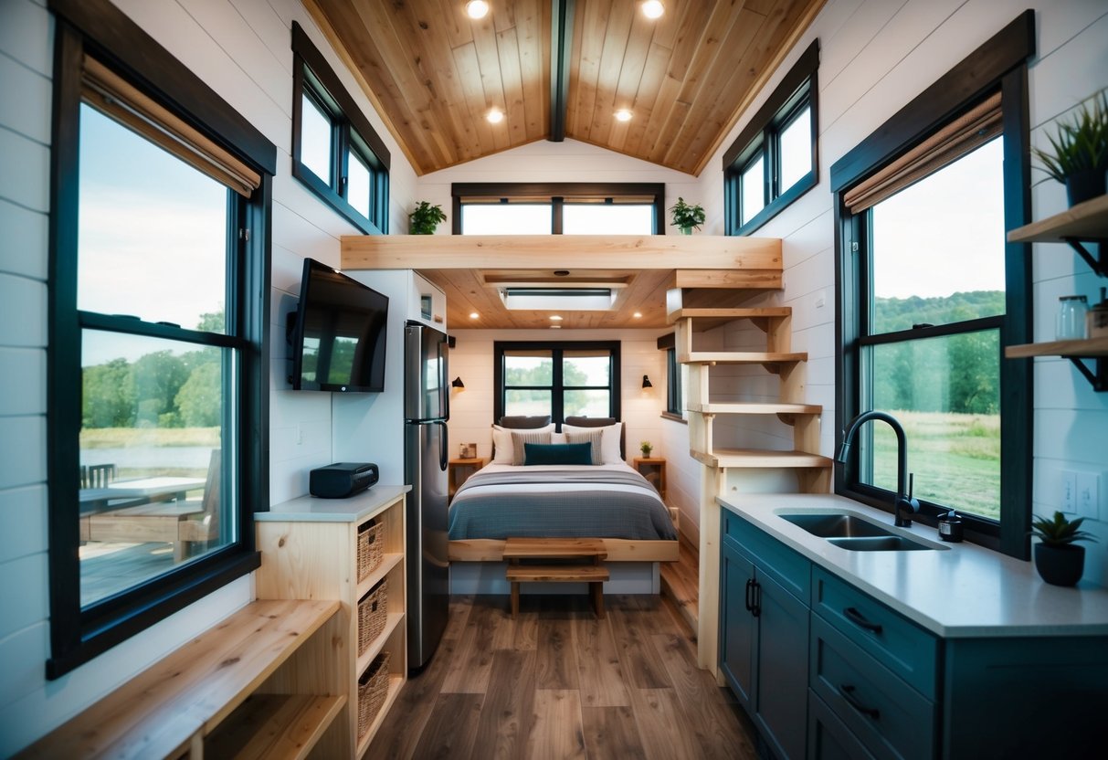 A cozy tiny house with three bedrooms and a loft, featuring a compact yet functional layout with modern amenities and ample natural light