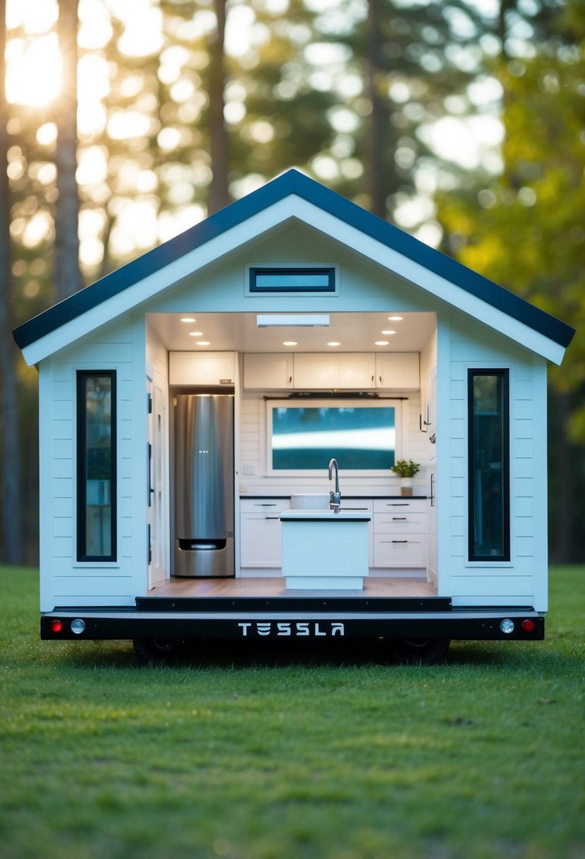 A detailed floor plan of the Tesla Tiny House at Margaretlucas, showcasing compliance with legal and regulatory frameworks