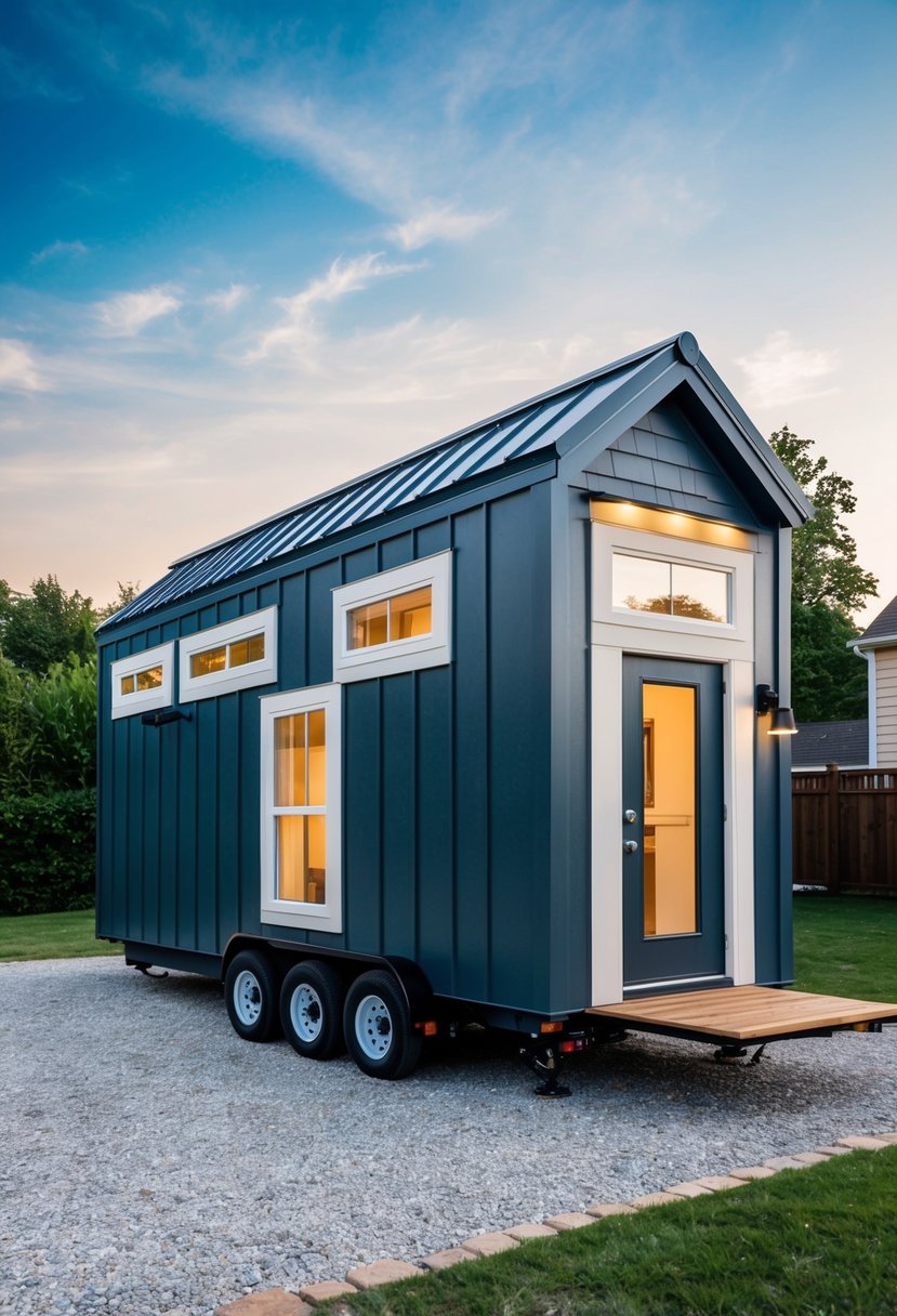 A tiny house seamlessly attached to a larger home, serving as an extension with matching exterior design and a connecting door