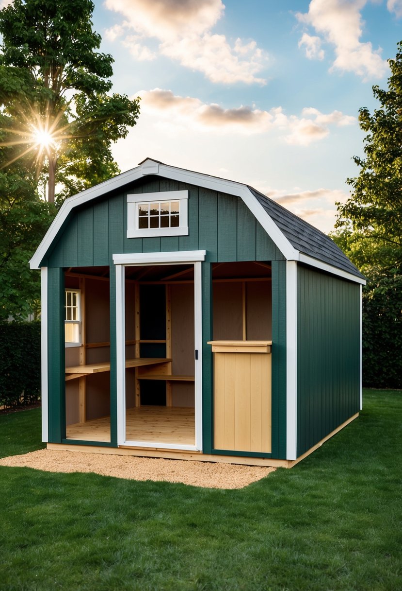 A 12x24 shed with optimized interior layout for housing, featuring a functional and efficient use of space with designated areas for different purposes