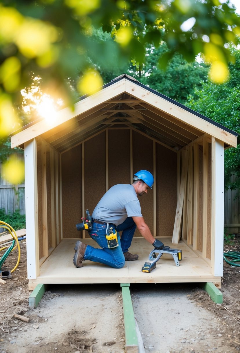 A small shed being renovated with a focus on sealing up cracks and making it habitable for living