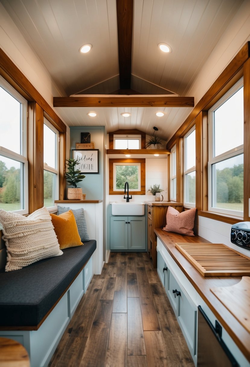 A cozy 12x24 tiny house interior, with customizable furniture and personalized decor