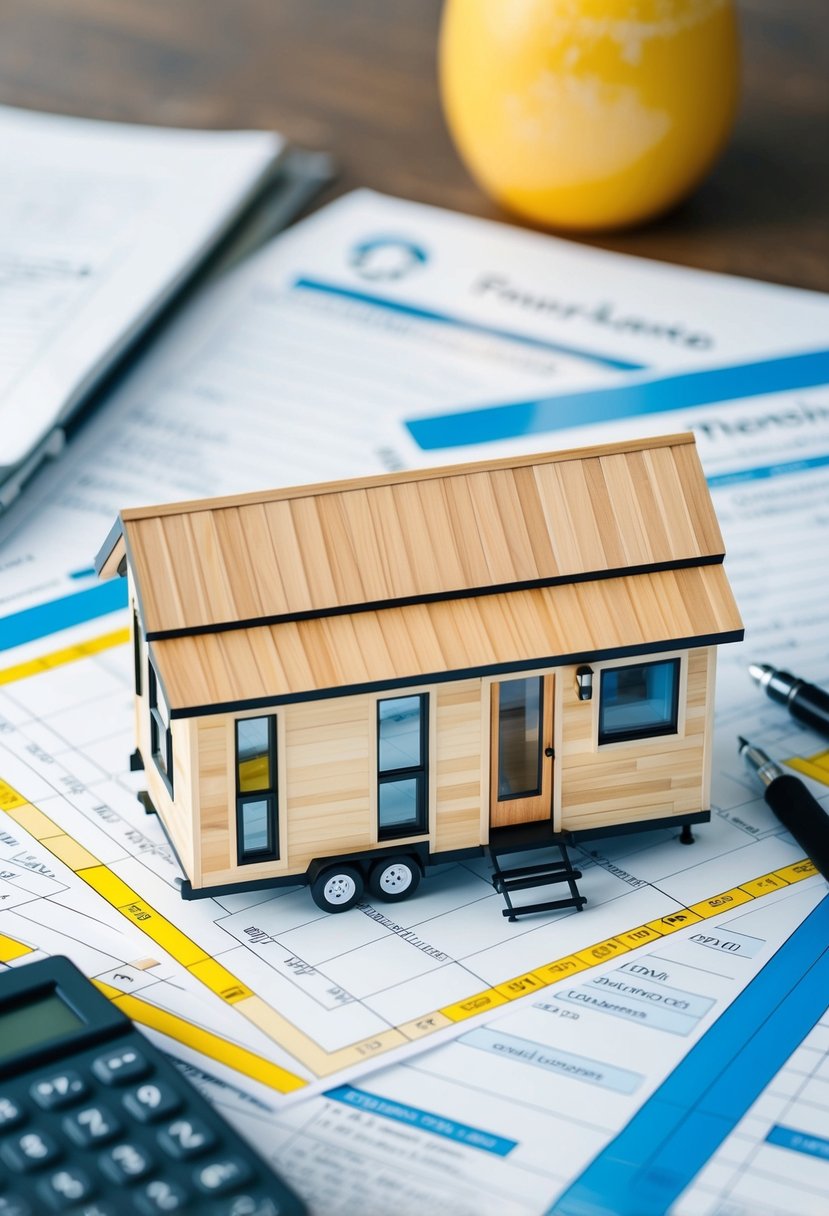 A 12x24 tiny house floor plan, with clear labels and measurements, surrounded by legal guidelines and compliance documents