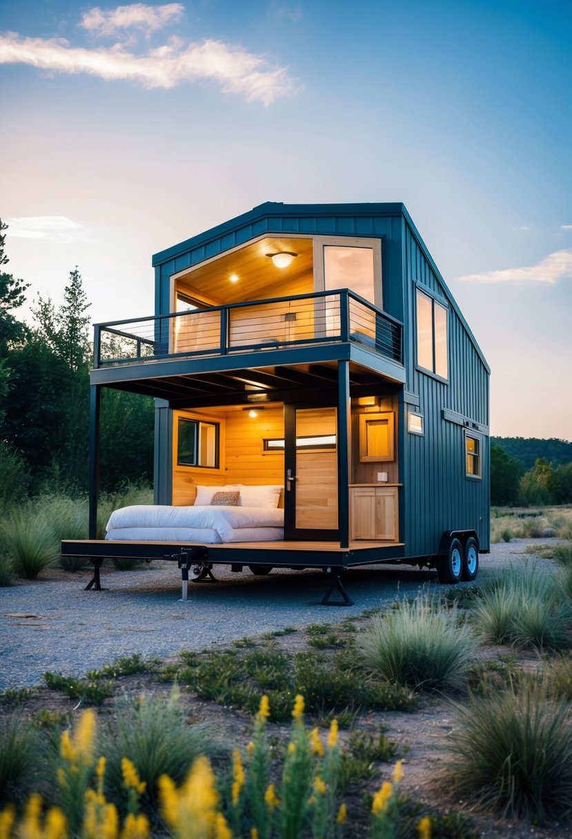 A 12x24 tiny house floor plan, with a lofted bedroom, open living space, and efficient use of storage, surrounded by natural scenery