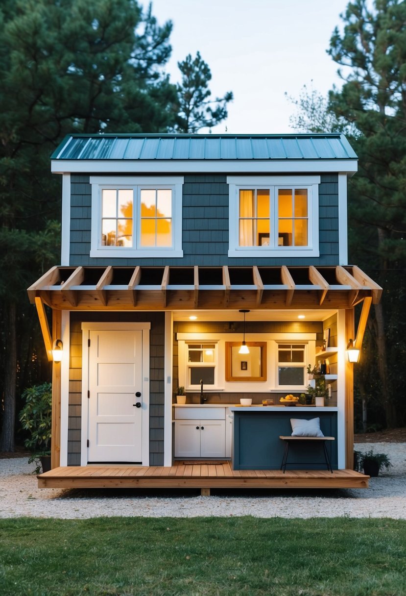 A cozy 12x24 tiny house with 2 bedrooms, featuring a compact yet functional floor plan with a living area, kitchen, and bathroom