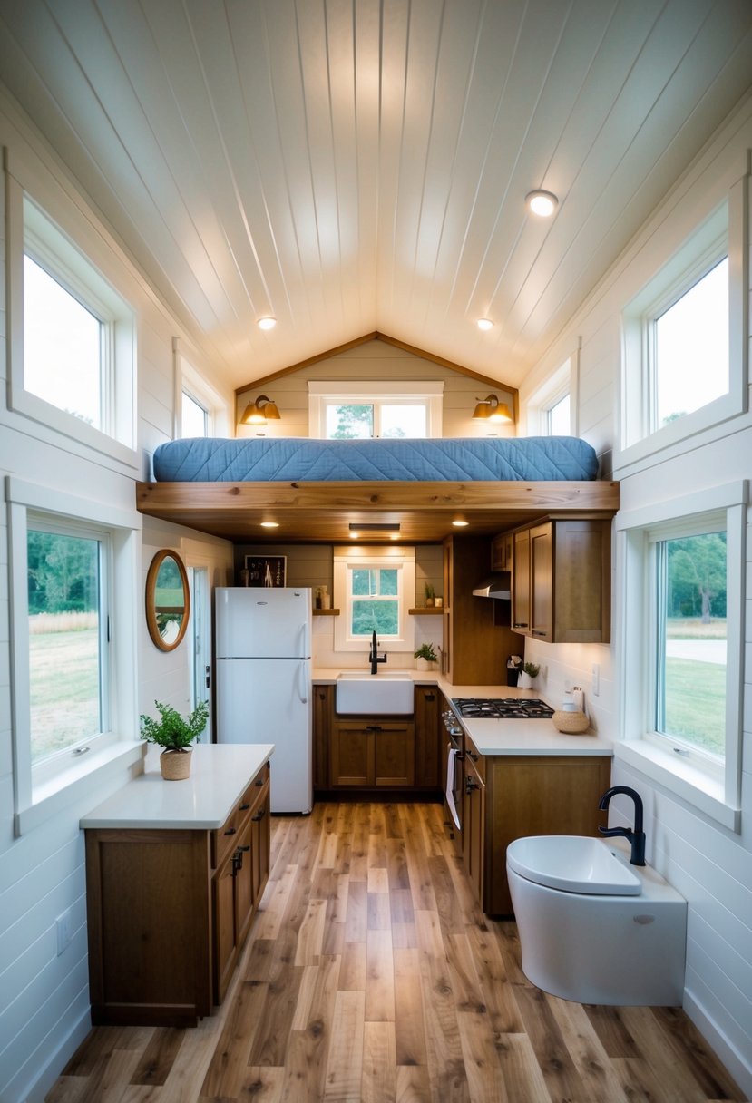 A cozy 12x32 tiny house floor plan with a spacious living area, a functional kitchen, a comfortable sleeping loft, and a small bathroom with efficient use of space