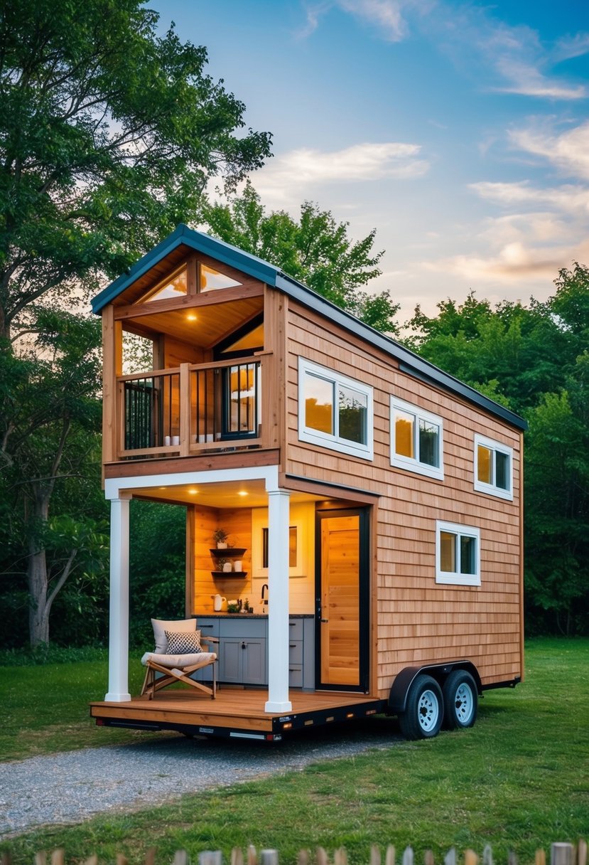 A cozy 12x32 tiny house with a loft, featuring a compact floor plan with a living area, kitchen, bathroom, and sleeping space