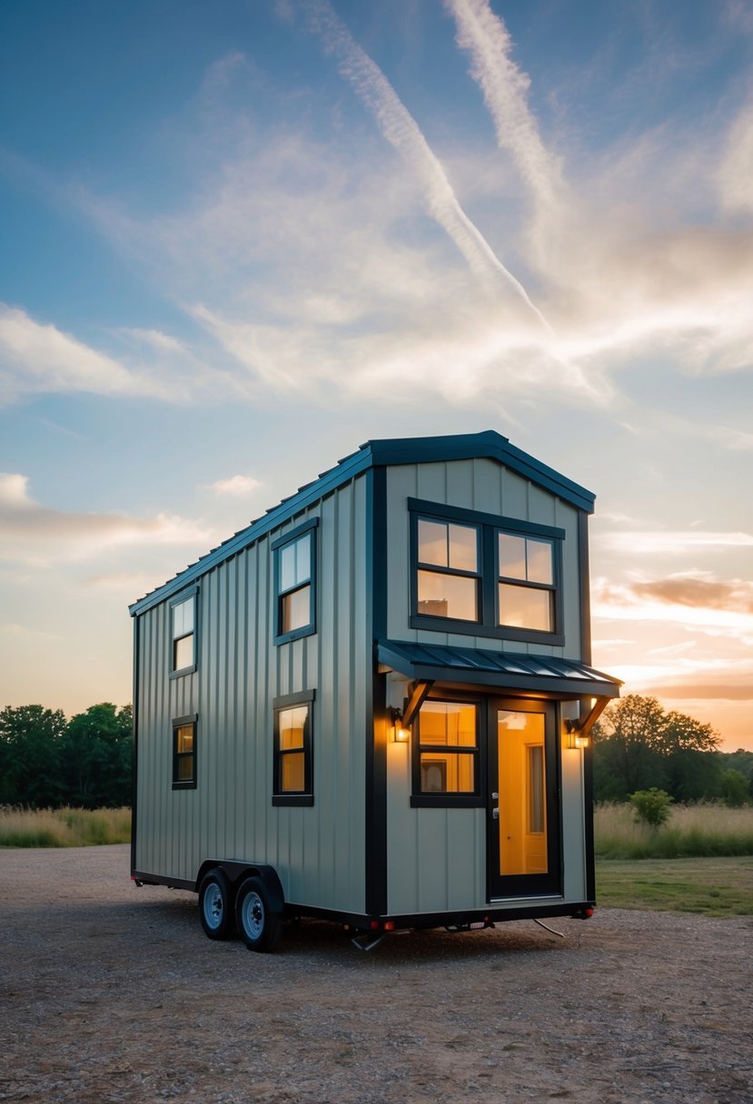 A cozy 12x24 tiny house with a double loft, featuring a compact and functional floor plan, with ample natural light and a charming exterior