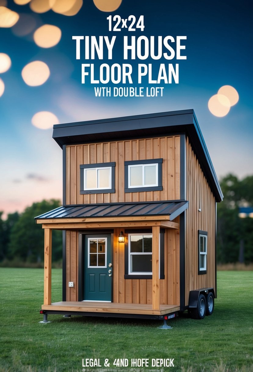 A 12x24 tiny house floor plan with double loft, featuring legal and copyright considerations