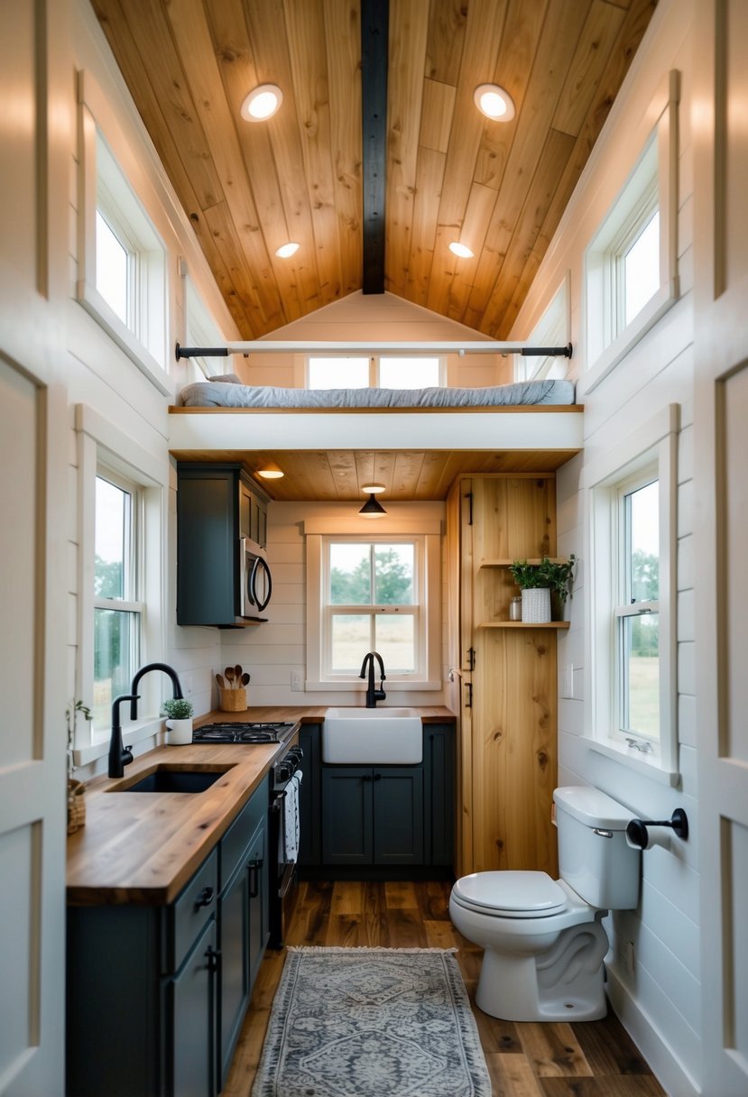 A cozy 12x24 tiny house with a well-designed kitchen and bathroom, featuring a double loft for extra space