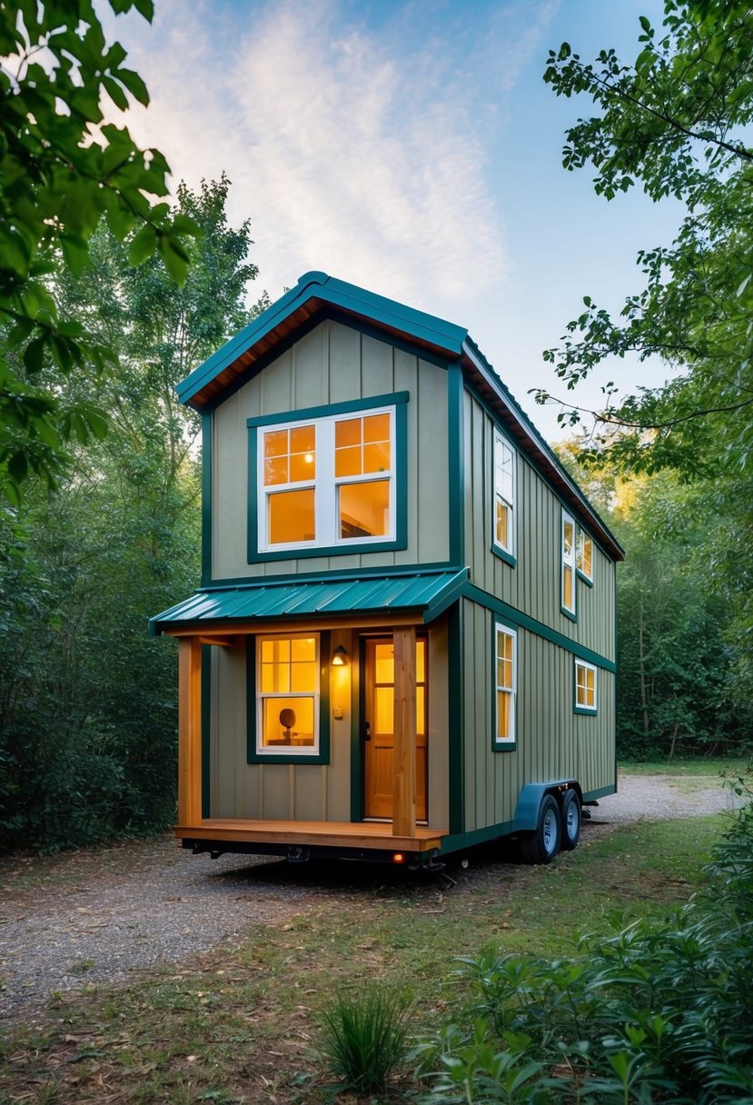 A cozy 12x24 tiny house with double loft, surrounded by nature and featuring efficient use of space and natural lighting