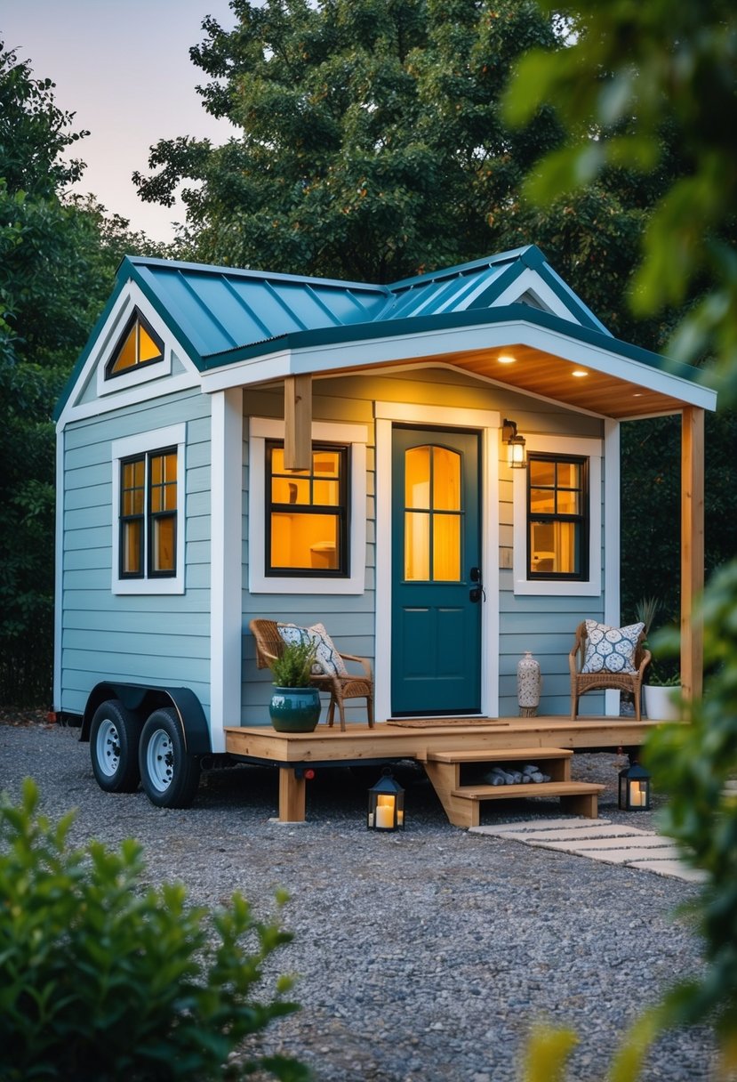 A cozy 12x24 tiny house with 2 bedrooms, 2 baths, a living area, and a kitchen