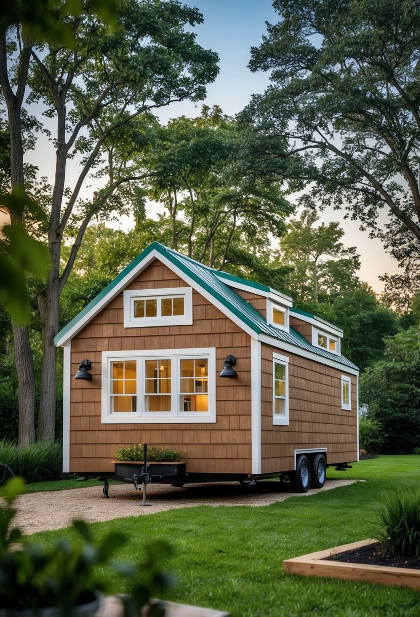 A cozy 12x24 tiny home with 2 bedrooms, 2 baths, and a small porch nestled in a serene natural setting