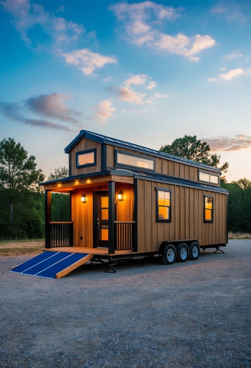 A 12x24 tiny house with 2 bedrooms and 2 bathrooms, featuring accessible ramps, widened doorways, and a spacious open floor plan