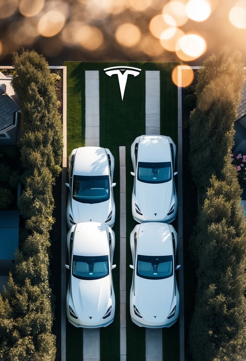 Aerial view of Tesla homes floor plans with detailed layout and dimensions