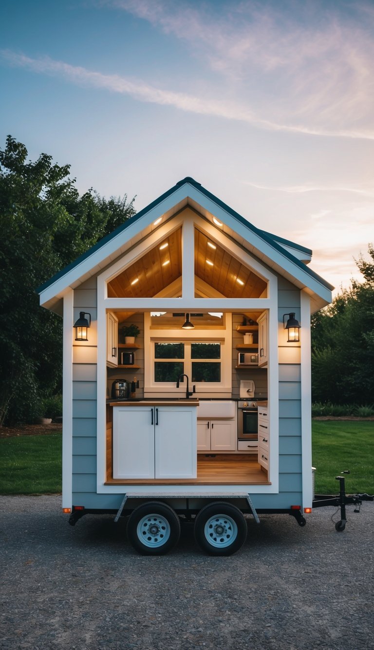 A cozy tiny home on wheels with clever storage solutions for kitchen, bedroom, and living areas