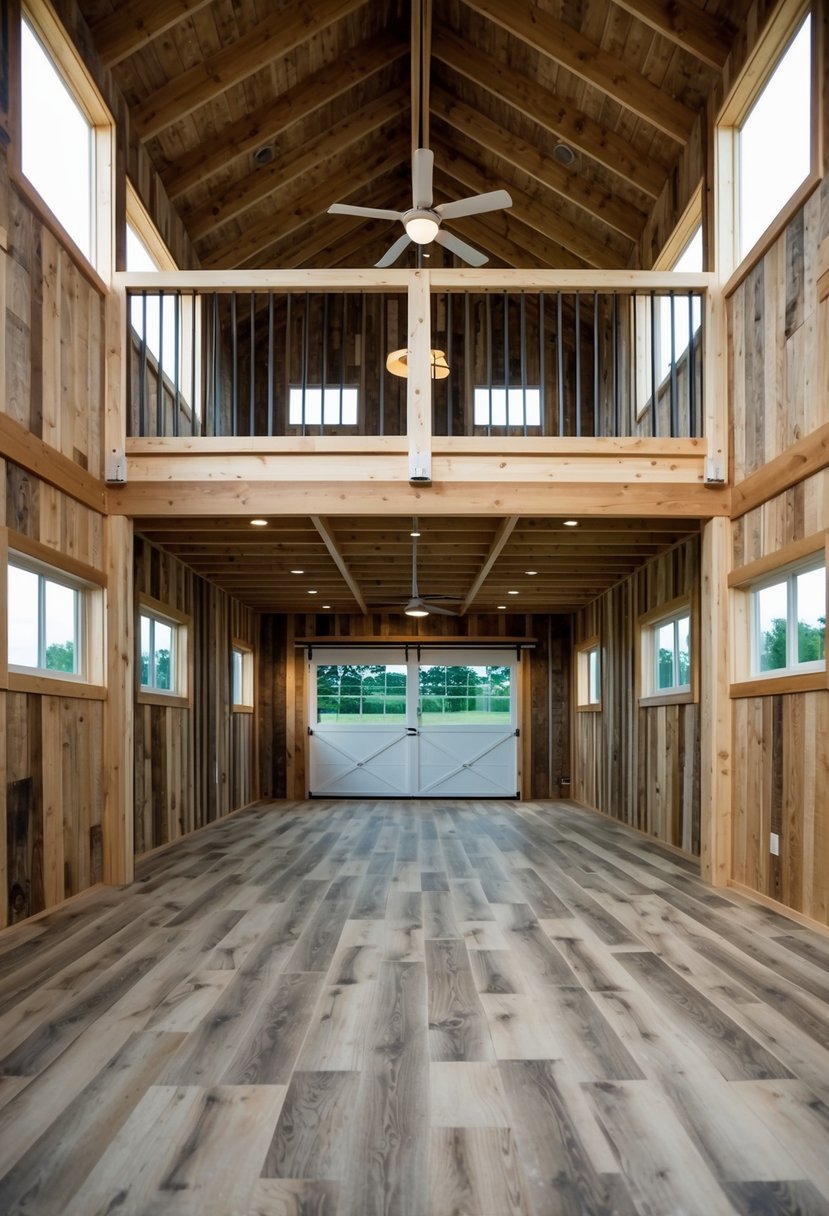 A spacious 30x40 barndominium with a loft. Open floor plan, high ceilings, large windows, and a rustic yet modern design