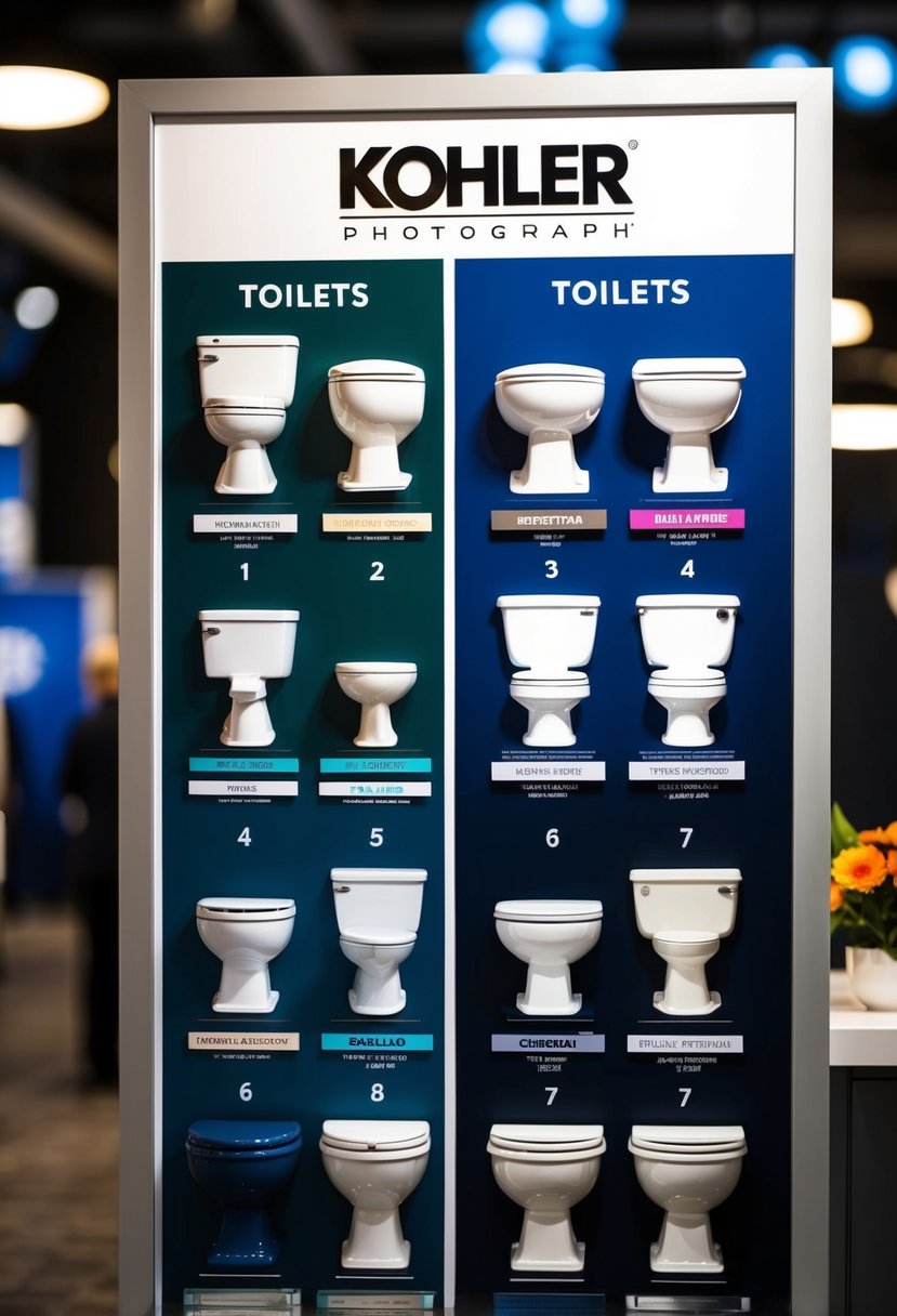 A chart displaying various colors of Kohler toilets