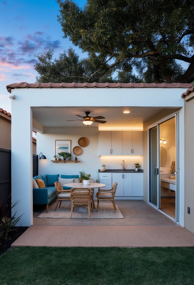 A cozy 1 bedroom casita with an open floor plan, featuring a spacious living area, kitchen, and dining space, with a separate bedroom and bathroom