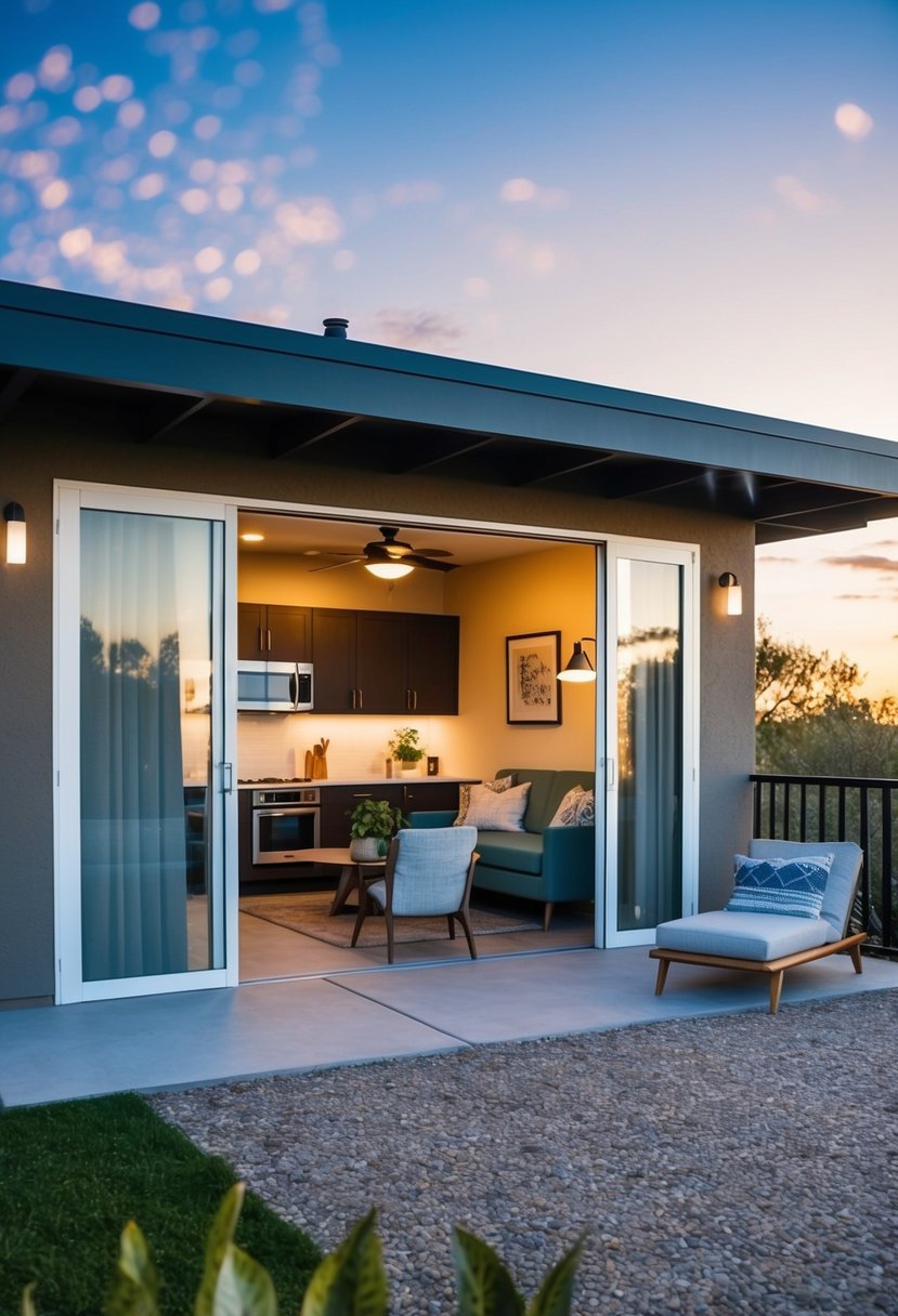 A cozy 1-bedroom casita with an open floor plan, featuring a spacious living area, a modern kitchen, and a comfortable bedroom with a private bathroom