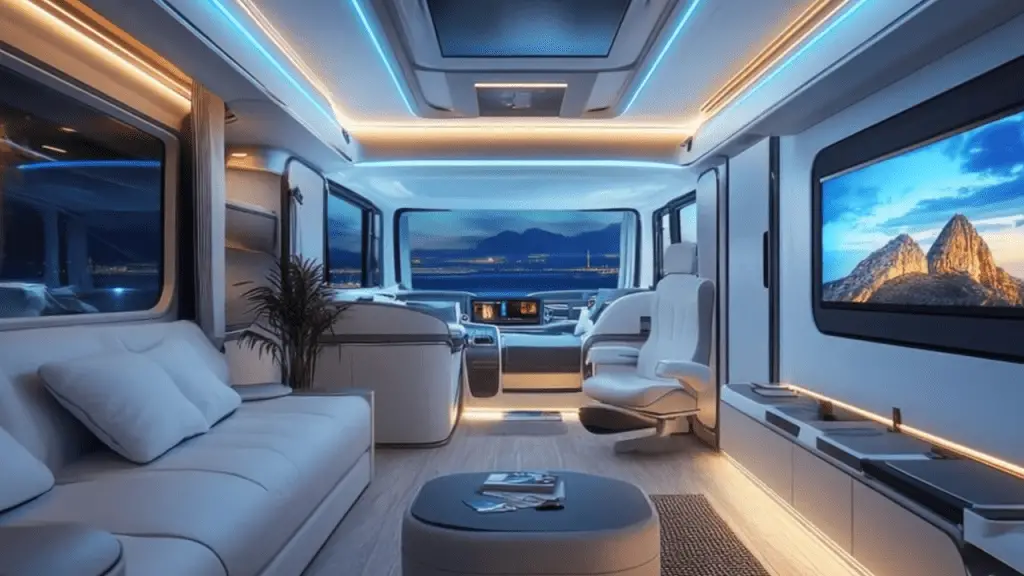 The interior of Tesla's motor home is expansive