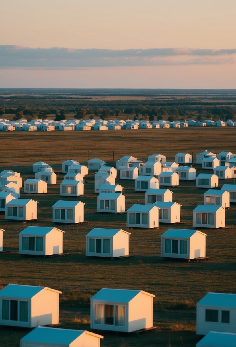 A cluster of small, futuristic homes dotting a vast, open landscape