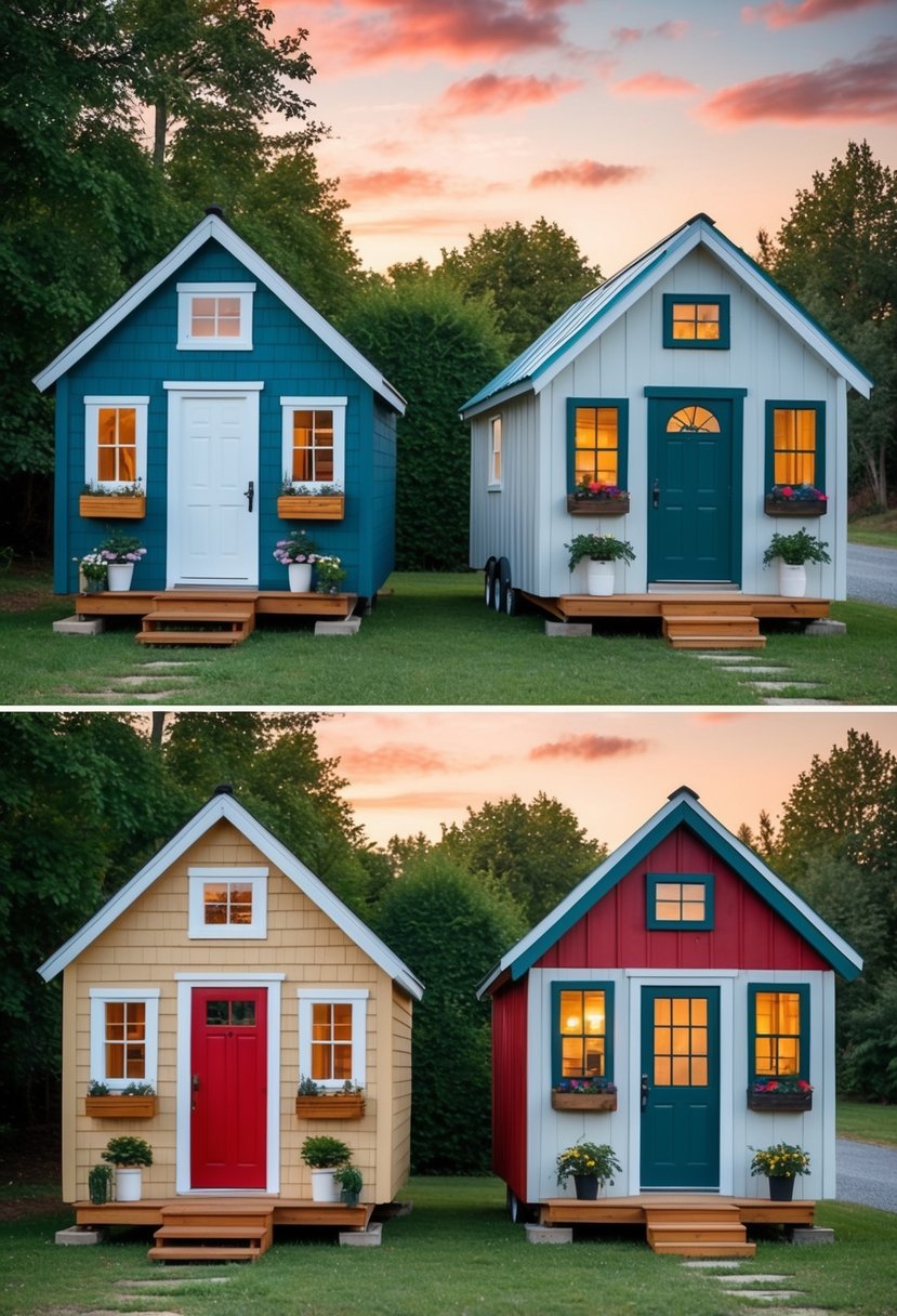 Sheds transformed into quaint tiny houses with colorful exteriors and cozy interiors