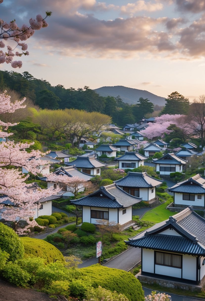 A serene village of 15 uniquely designed Japanese small houses nestled among lush greenery and cherry blossom trees