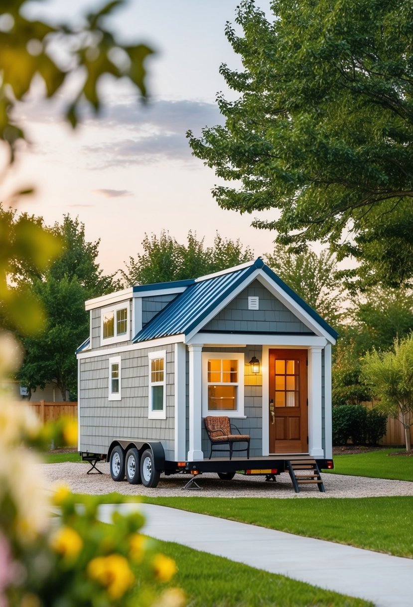 A cozy tiny home nestled in a peaceful community, with accessible features and safety measures for elderly seniors