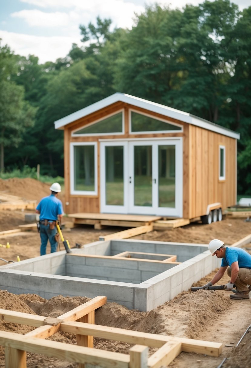 A small, sturdy foundation being laid for a tiny house in Chattanooga, TN