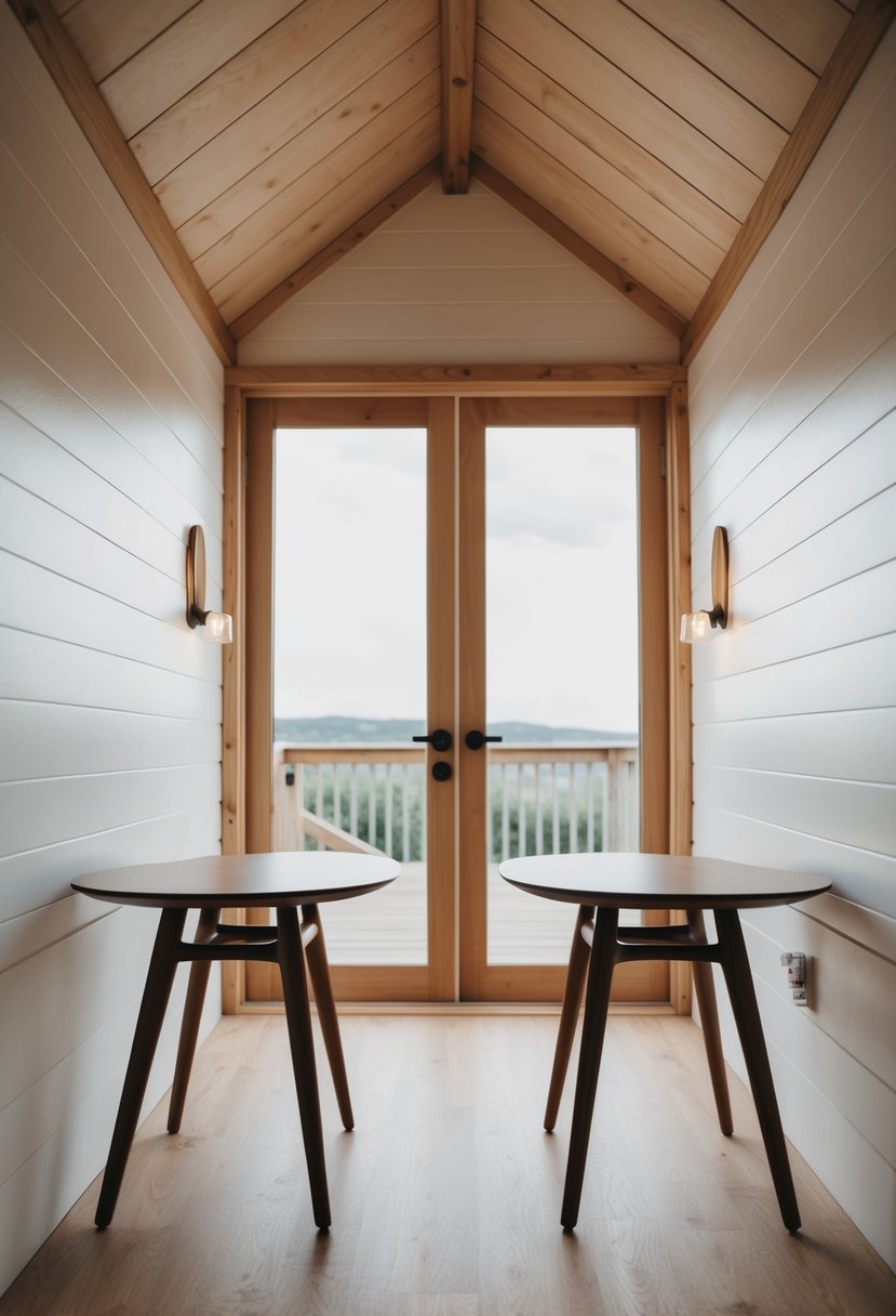 Two double leaf tables in a tiny house, with minimalistic furniture