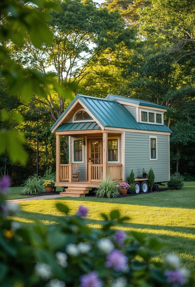 A cozy tiny house nestled in the peaceful community of Bean Station, Tennessee, surrounded by lush greenery and a serene atmosphere