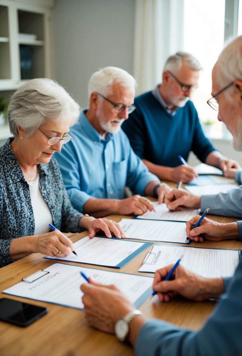 A group of seniors filling out application forms for housing