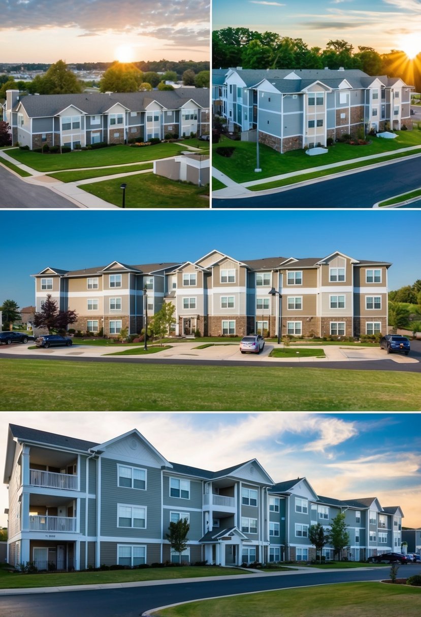 A group of senior apartments with a variety of amenities. Some are in a suburban setting, while others are in an urban environment