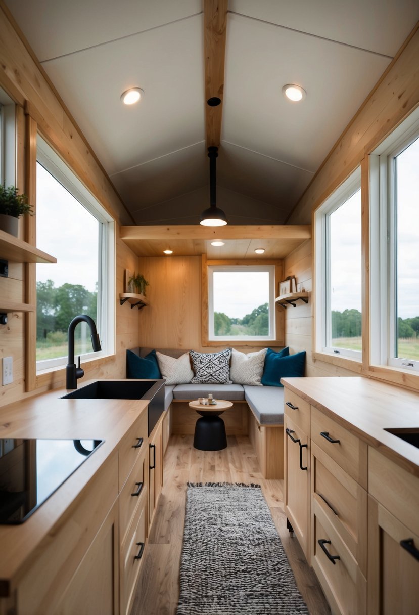 Inside the $50,000 prefab tiny house, a compact yet functional living space with clever storage solutions and multi-purpose furniture