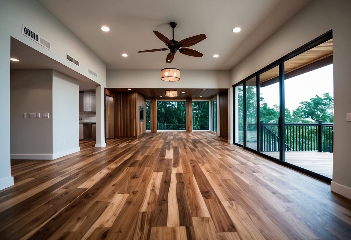 An elevated floor plan with wooden flooring in a 7 Amakan house interior design