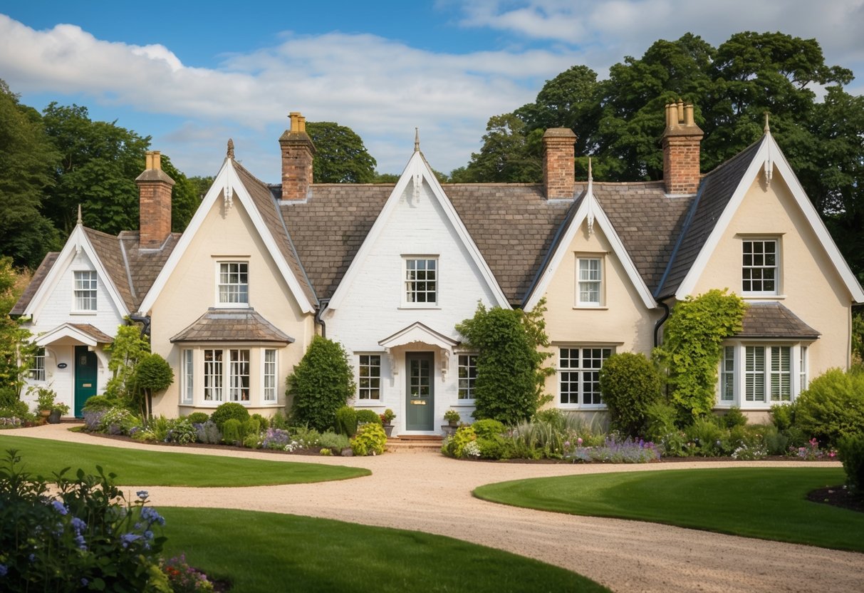 Five charming cottages nestled in a serene setting, each with its own unique features and surrounded by lush gardens and peaceful surroundings