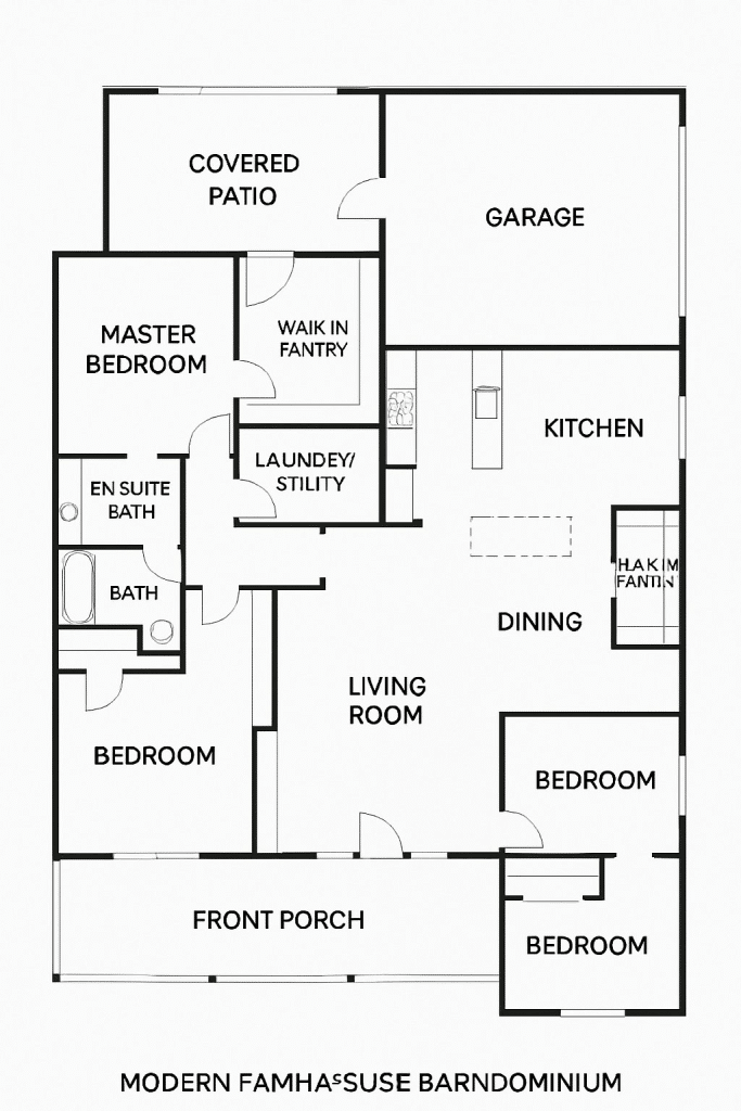 3 Bedroom Barndominium Modern Farmhouse Set of Plans