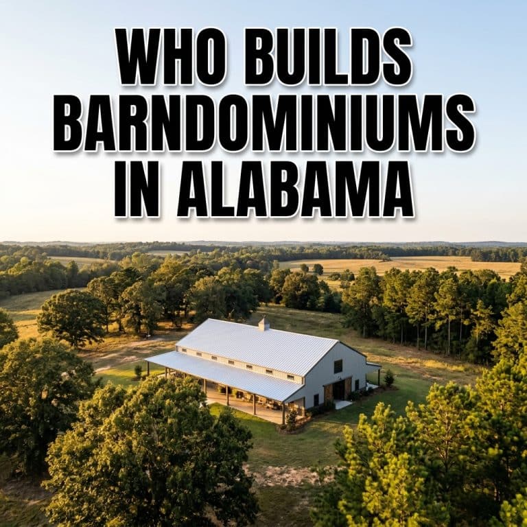 A modern barndominium in Alabama built by local contractors with metal siding and a large porch