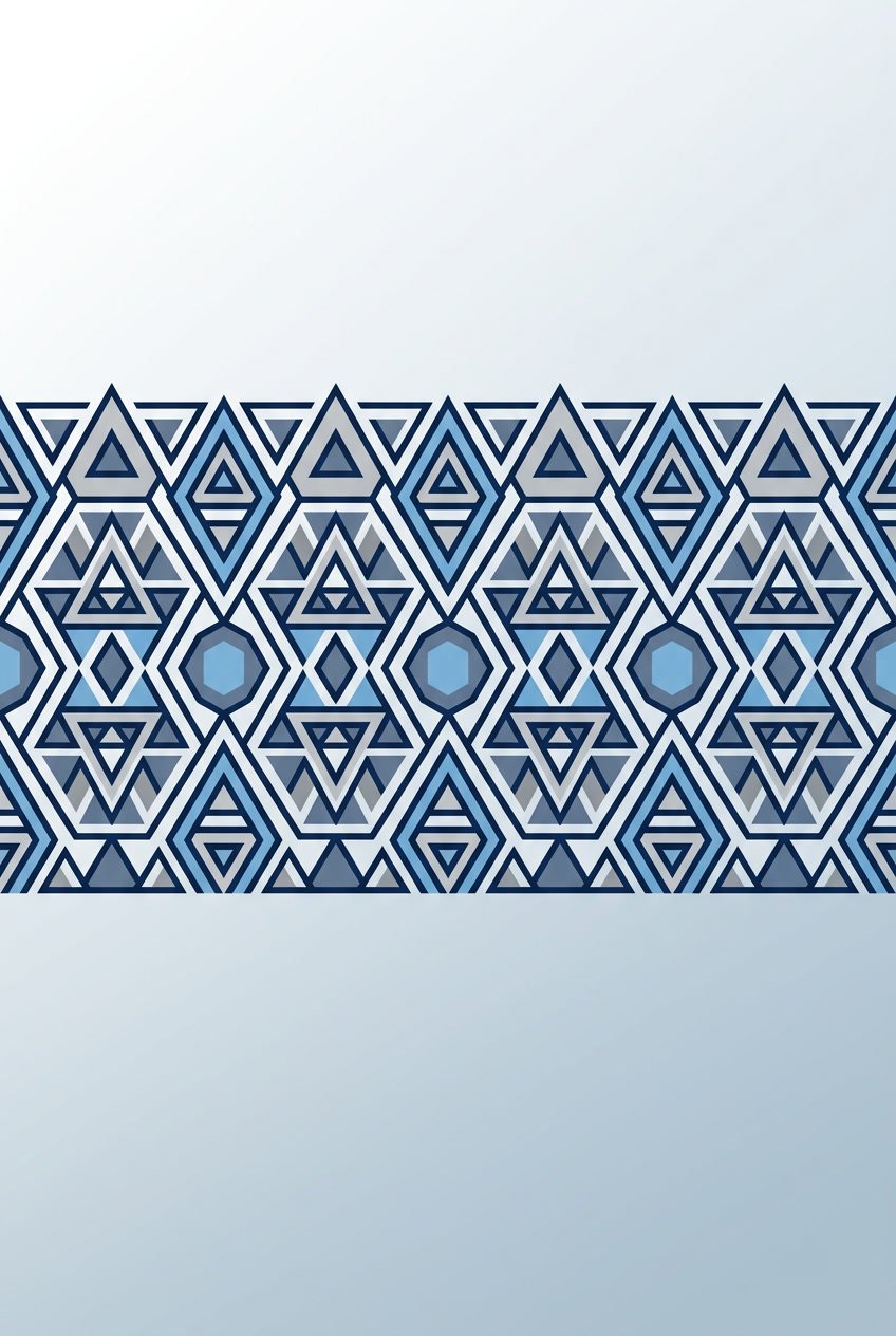 A repeating geometric pattern with symmetrical shapes arranged in a seamless design.