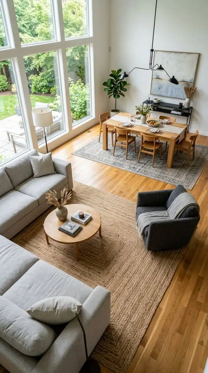 How to Choose the Right Rug Size for Your Living Room 5 Sizing a Rug in an Open-Concept Layout