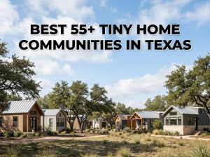 Best tiny home communities in Texas featuring modern small houses arranged in a scenic neighborhood setting