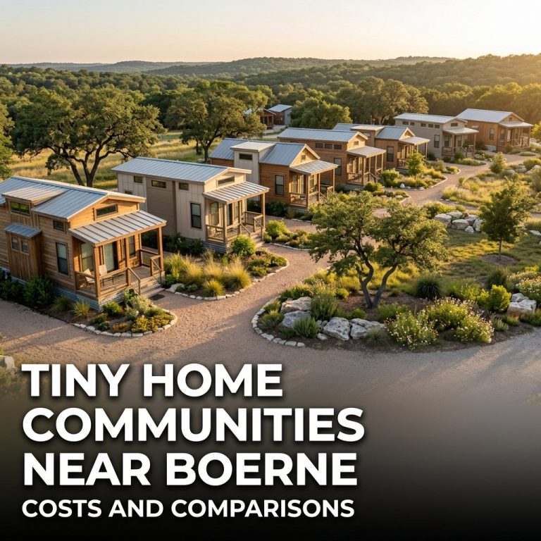 Tiny home communities near Boerne showing small modern houses and cost comparison for prospective buyers