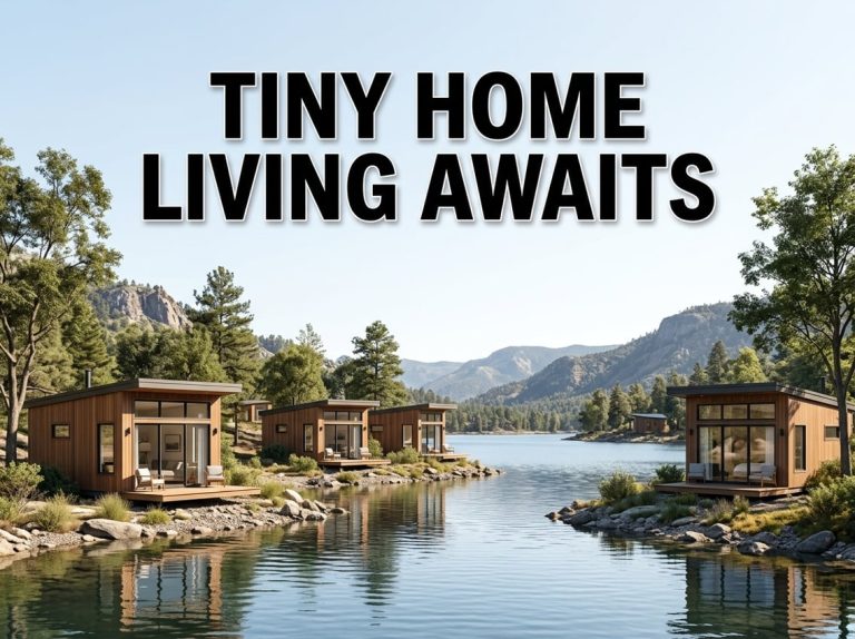 Tiny home communities near Canyon Lake showing small modern cabins nestled by the water and surrounded by trees